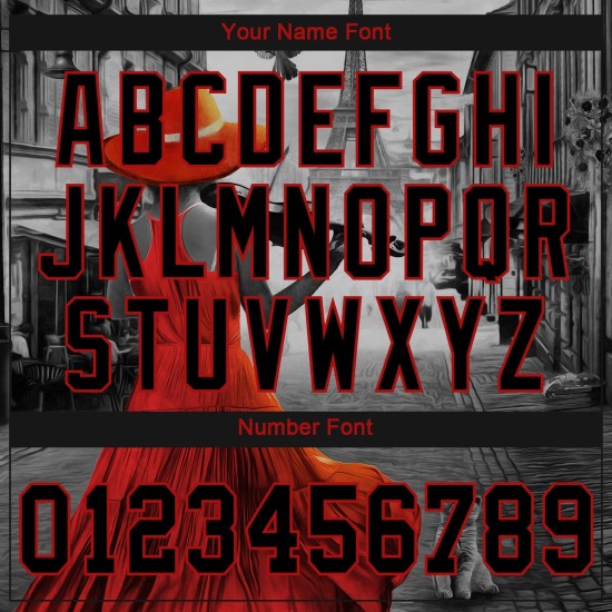 Η προσαρμοσμένη μαύρη φανέλα για κορίτσια με αυθεντικό μαύρο-κόκκινο σχέδιο Eiffel A με πύργο 3D Η προσαρμοσμένη μαύρη φανέλα για κορίτσια με αυθεντικό μαύρο-κόκκινο σχέδιο Eiffel A με πύργο 3D