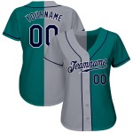 Σπλιτ Αυθεντικό Custom Jersey Τιρκουάζ Navy-Γκρι Fashion Baseball Jersey Σπλιτ Αυθεντικό Custom Jersey Τιρκουάζ Navy-Γκρι Fashion Baseball Jersey