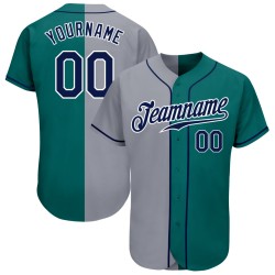 Σπλιτ Αυθεντικό Custom Jersey Τιρκουάζ Navy-Γκρι Fashion Baseball Jersey