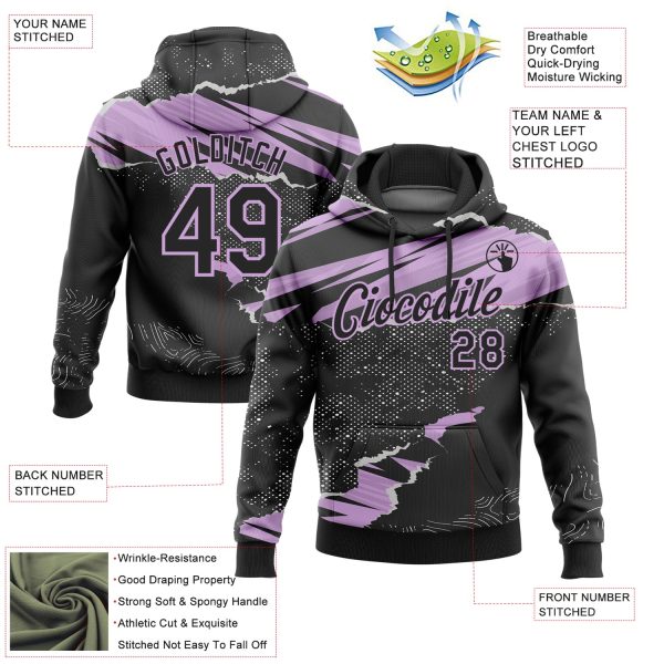 Custom Stitched Black Light Purple 3D Pattern Design Torn Paper Style Sports Pullover Sweatshirt Hoodie - Image 2