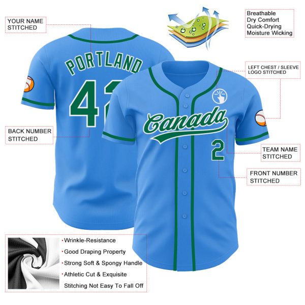 Custom Electric Blue Kelly Green-White Authentic Baseball Jersey - Image 3
