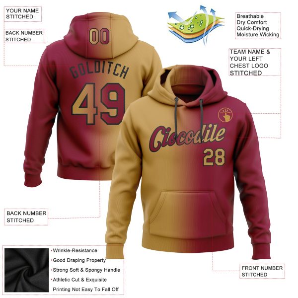 Custom Stitched Maroon Old Gold-Black Gradient Fashion Sports Pullover Sweatshirt Hoodie - Image 2