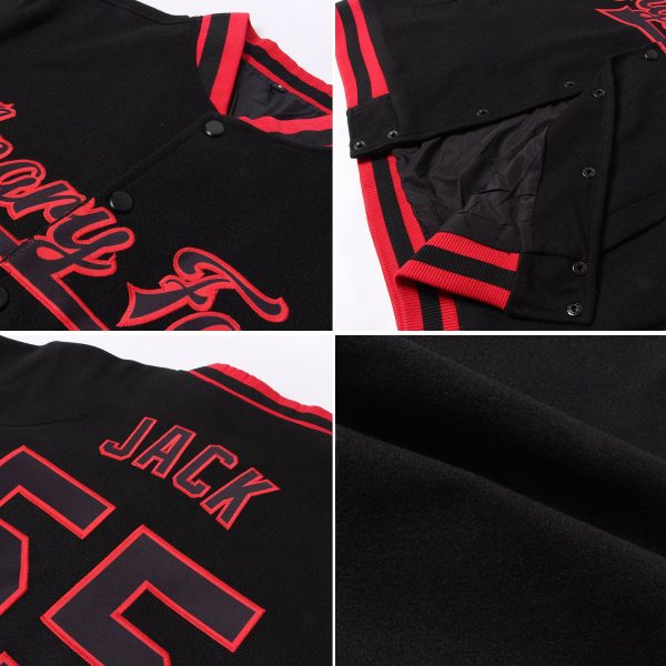 Custom White Navy 3D Pattern Design Bomber Full-Snap Varsity Letterman Jacket - Image 2