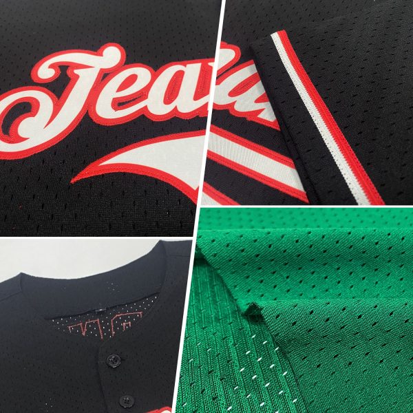 Custom Kelly Green White-Pink Mesh Authentic Throwback Baseball Jersey - Image 2