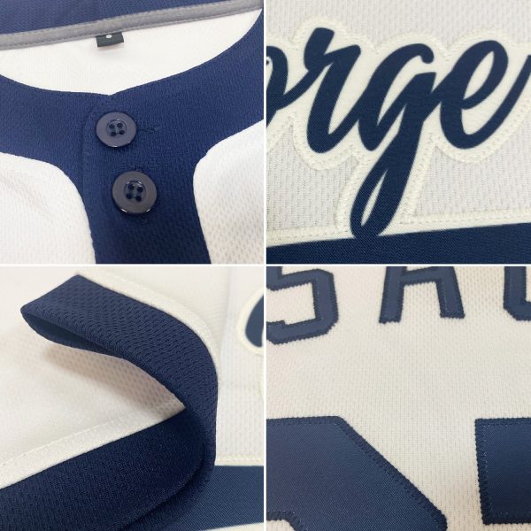 Custom White Navy Two-Button Unisex Softball Jersey - Image 6