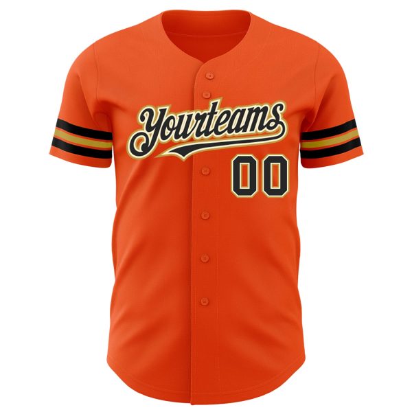 Custom Orange Black Cream-Old Gold Authentic Baseball Jersey - Image 2