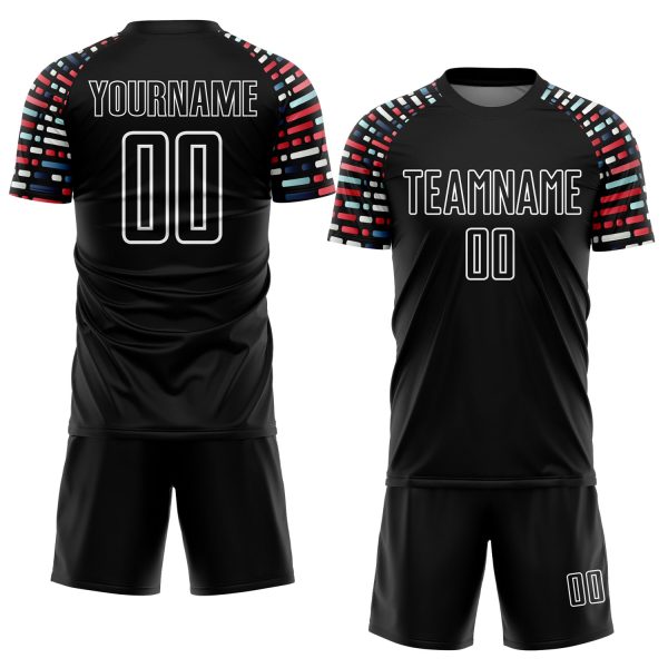 Custom Black White Geometric Shapes Sublimation Soccer Uniform Jersey - Image 2