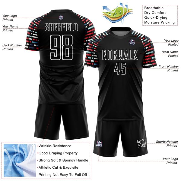 Custom Black White Geometric Shapes Sublimation Soccer Uniform Jersey - Image 4