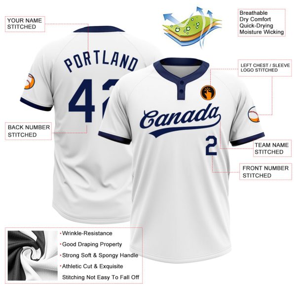 Custom White Navy Two-Button Unisex Softball Jersey - Image 3