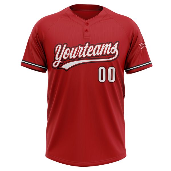 Custom Red White-Black Two-Button Unisex Softball Jersey - Image 2