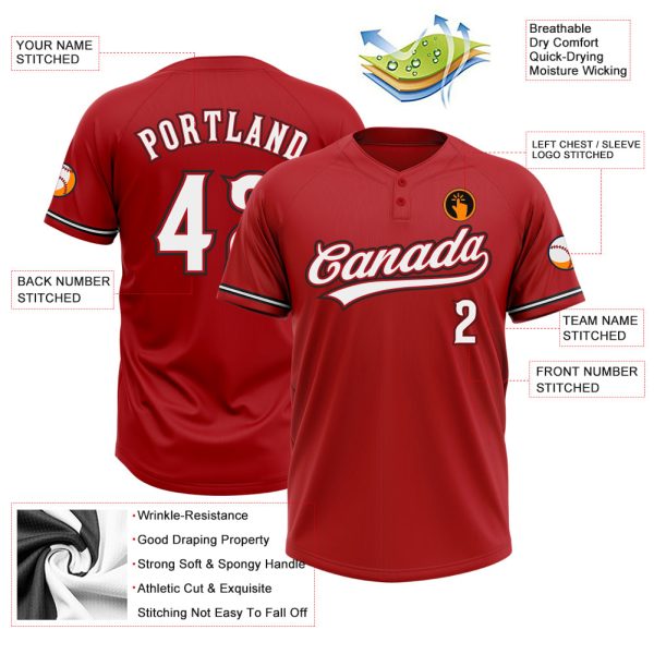 Custom Red White-Black Two-Button Unisex Softball Jersey - Image 3