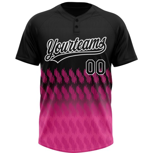 Custom Black Pink-White 3D Pattern Lines Two-Button Unisex Softball Jersey - Image 2