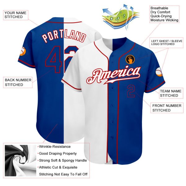 Custom White Royal-Red Authentic Split Fashion Baseball Jersey - Image 3