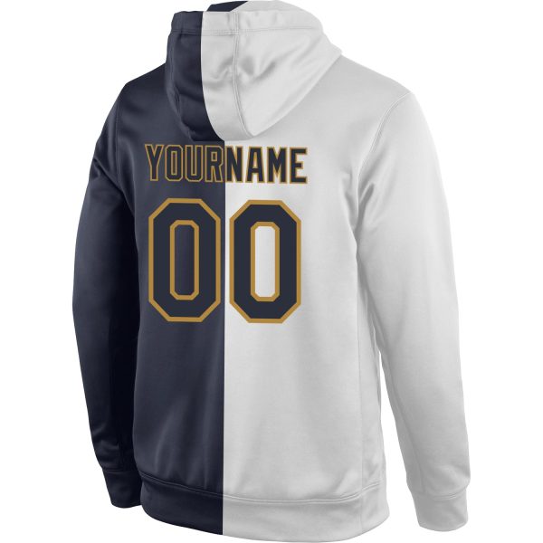 Custom Stitched White Navy-Old Gold Split Fashion Sports Pullover Sweatshirt Hoodie - Image 3